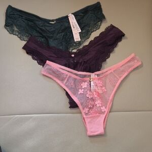 Victoria's Secret Lace Panty Trio - Pink, Purple, Green, Size M, NWT